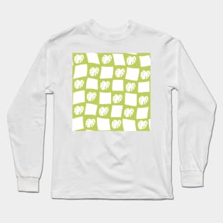 Large Monstera Deliciosa Leaf Checker Board - lime green Long Sleeve T-Shirt